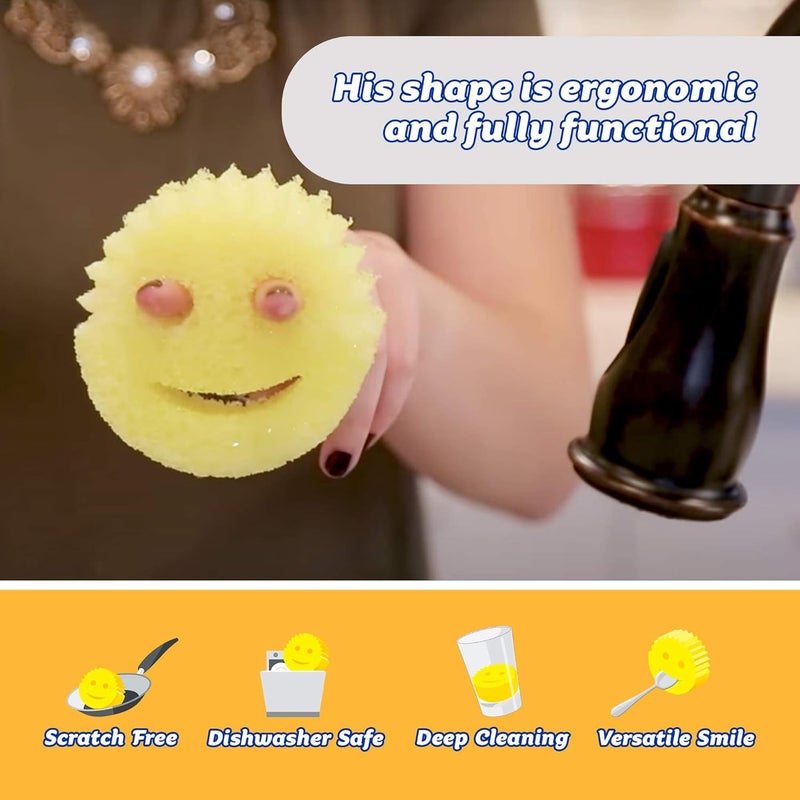 Scrub Daddy عصا ديس دادى، رؤوس إعادة تعبئة، إسفنجة ورأس موصل، فرشاة غسل الصحون مع موزع صابون، إسفنجة غسل ذات تغيير في الملمس مع مقبض سائل، كاشط مدمج ورأس فرك - أصفر - Image 3